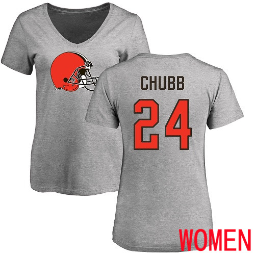 Cleveland Browns Nick Chubb Women Ash Jersey #24 NFL Football Name and Number Logo T Shirt->women nfl jersey->Women Jersey